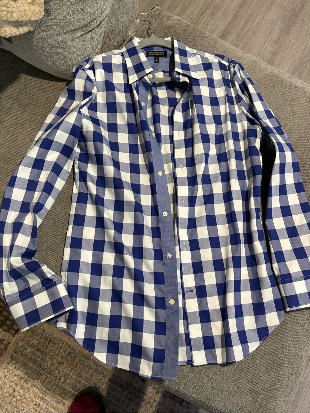 Banana Republic & Express Men's Blue and White Gingham Button-Down Shirt